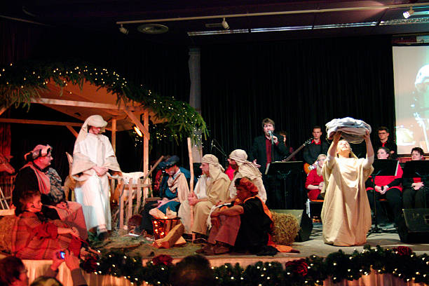 Christmas stage play with Nativity (Birth of Jesus) scene